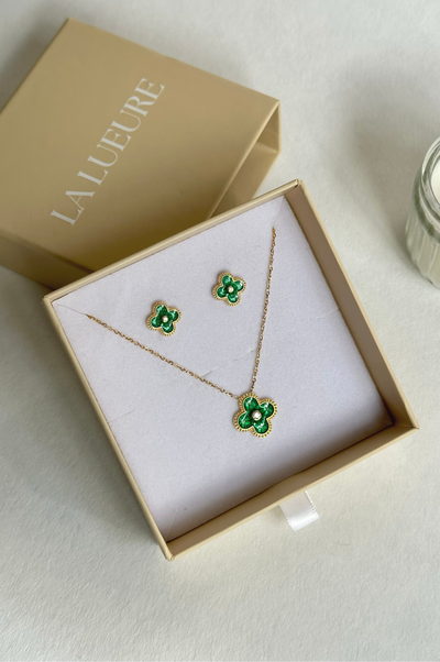 Emerald Set - Green Clover - Everyday classy jewelry set - La Lueure