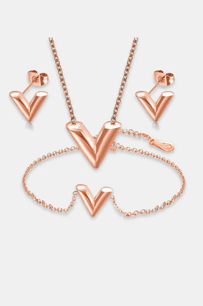 V-Set, Modern Jewelry Set, V-Shape Necklace, V-Shape Bracelet, V-Shape Earrings, Classy Jewelry Set, Minimalist Design, Contemporary Elegance, La Lueure