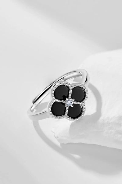 Alcea Rings - Black Flower Design - 925 Sterling Silver - Elegant Accessory - Matching Collection Available - Everyday Sophistication - Ideal Gift - Luxurious Packaging - Enchanting Elegance - Treasured Keepsake - La Lueure