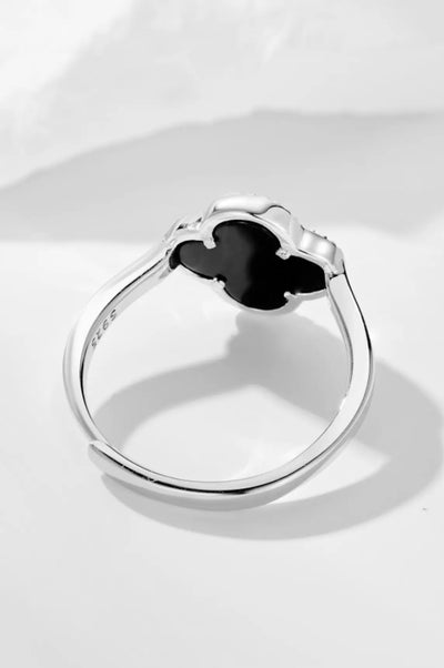 Alcea Rings - Black Flower Design - 925 Sterling Silver - Elegant Accessory - Matching Collection Available - Everyday Sophistication - Ideal Gift - Luxurious Packaging - Enchanting Elegance - Treasured Keepsake - La Lueure