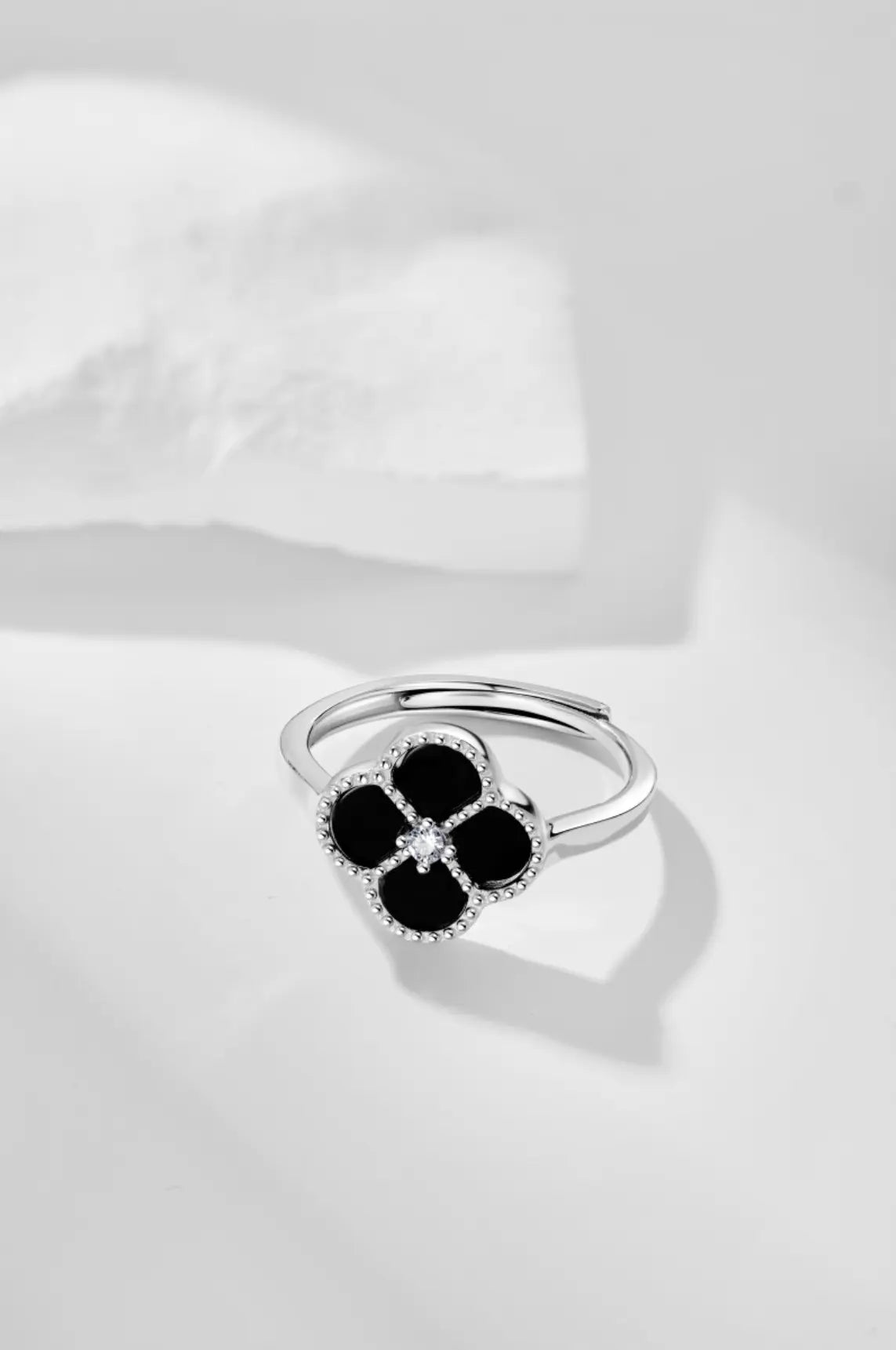 Alcea Rings - Black Flower Design - 925 Sterling Silver - Elegant Accessory - Matching Collection Available - Everyday Sophistication - Ideal Gift - Luxurious Packaging - Enchanting Elegance - Treasured Keepsake - La Lueure