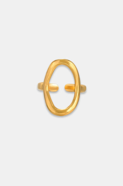 Gold open-circle ring, bold statement ring, modern gold jewelry, elegant open-design ring, waterproof stainless steel ring, unique contemporary ring, stylish gold accessory, La Lueure