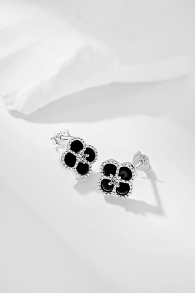 Alcea Earrings - Black Flower Design - 925 Sterling Silver - Elegant Accessory - Matching Collection Available - Everyday Sophistication - Ideal Gift - Luxurious Packaging - Enchanting Elegance - Treasured Keepsake - La Lueure