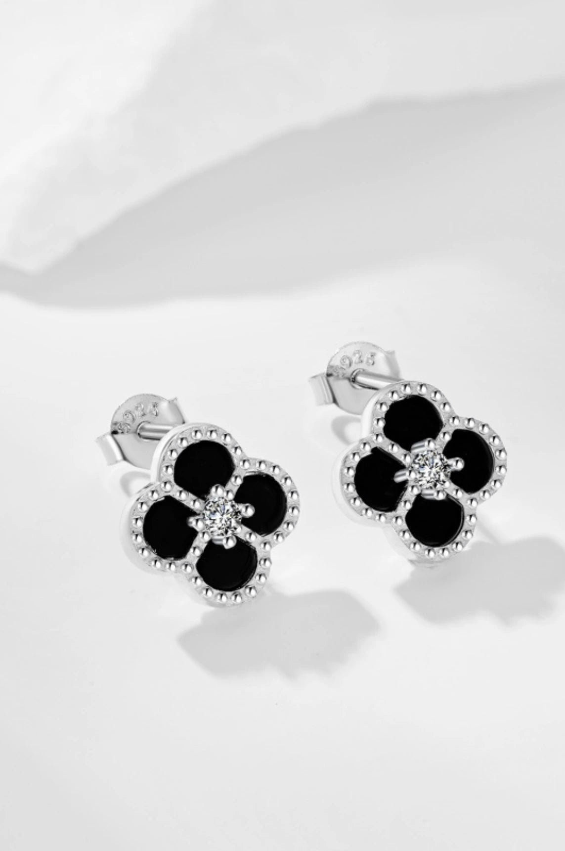 Alcea Earrings - Black Flower Design - 925 Sterling Silver - Elegant Accessory - Matching Collection Available - Everyday Sophistication - Ideal Gift - Luxurious Packaging - Enchanting Elegance - Treasured Keepsake - La Lueure